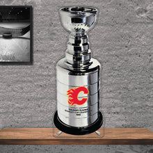 Load image into Gallery viewer, NHL Calgary Flames Replica Stanley Cup Championship Trophy Acrylic Plaque 1989