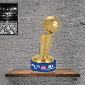 NBA Detroit Pistons Championship Larry O'Brien Trophy Acrylic Plaque