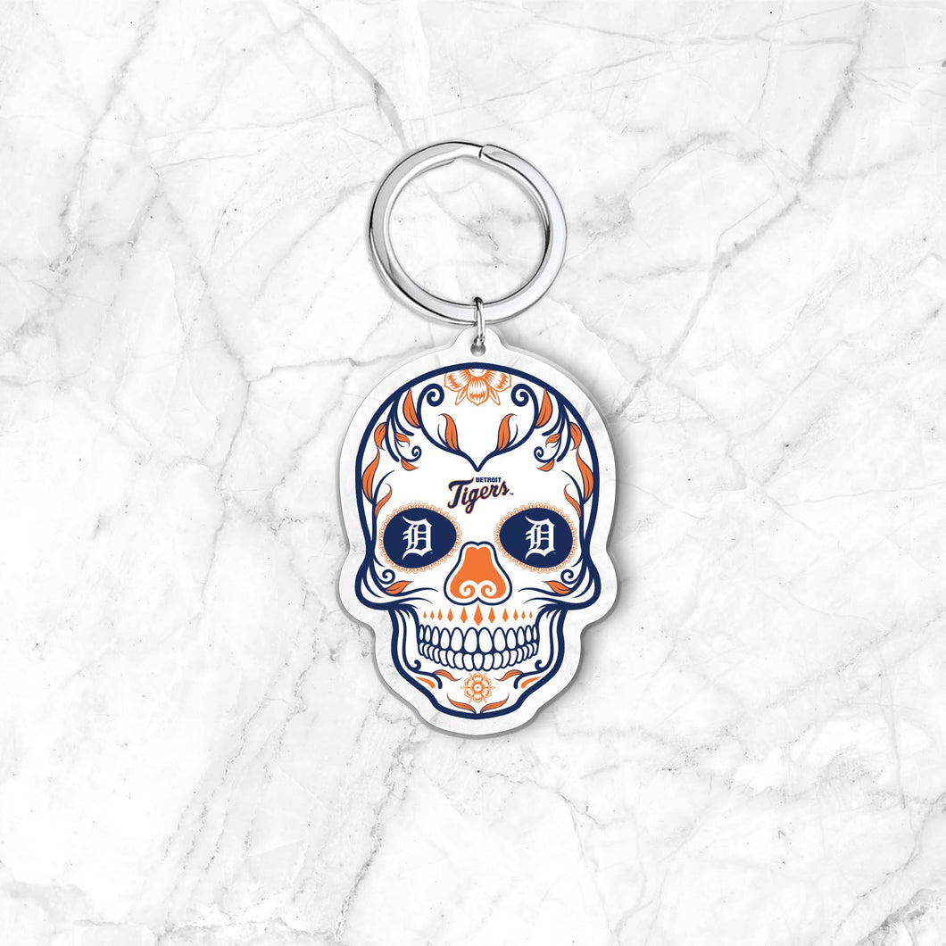 MLB Detroit Tigers Acrylic Día De Los Muertos Skull Keychain