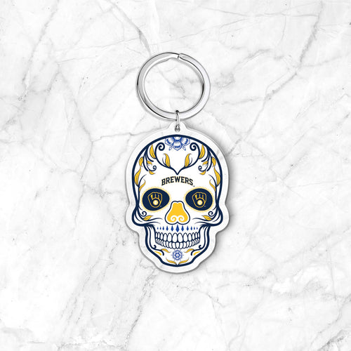 MLB Milwaukee Brewers Acrylic Día De Los Muertos Skull Keychain