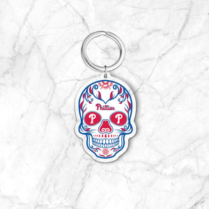 MLB Philadelphia Phillies Acrylic Día De Los Muertos Skull Keychain