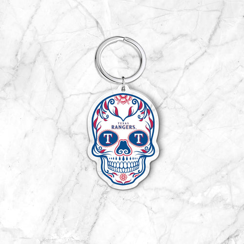 MLB Texas Rangers Acrylic Día De Los Muertos Skull Keychain