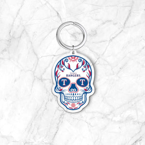 MLB Texas Rangers Acrylic Día De Los Muertos Skull Keychain